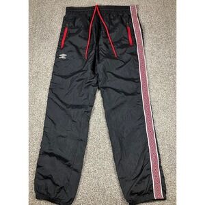 Umbro Premier Mens XL Black Nylon Track Pants Red Diamond Stripe Windbreaker